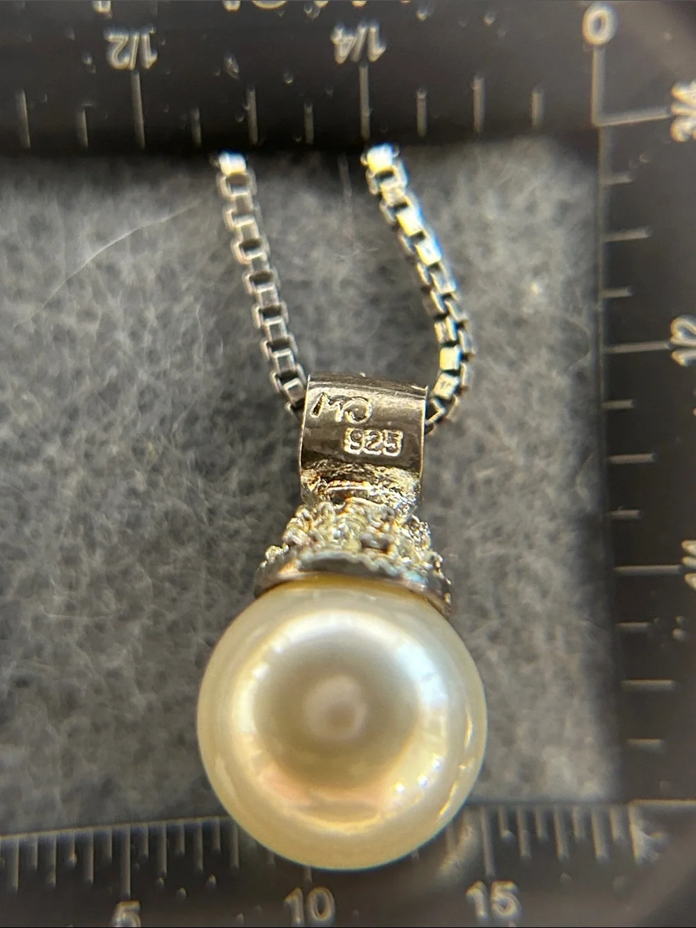 Elegant Glass Pearl Pendant 925 Sterling Silver Necklace